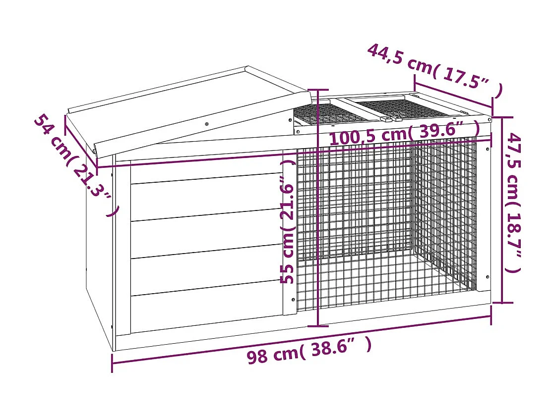 Tyron  Clapier gris 100,5x54x55 cm bois de pin massif