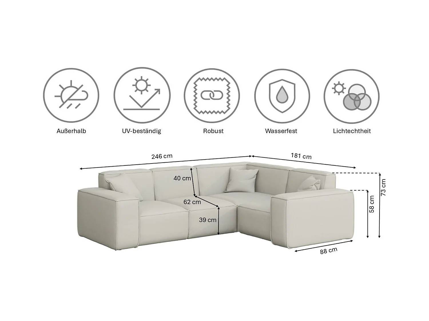 Tuinmeubel hoekbank MALIBU, stof ODYSSEY, crème, rechts