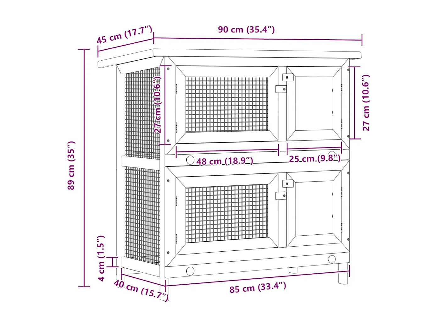 Trinity  Clapier d'extérieur 4 portes Rouge Bois
