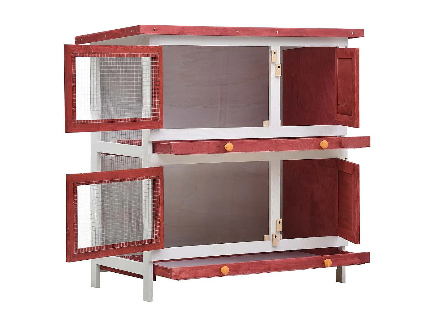 Trinity  Jaula conejera con 4 puertas madera rojo