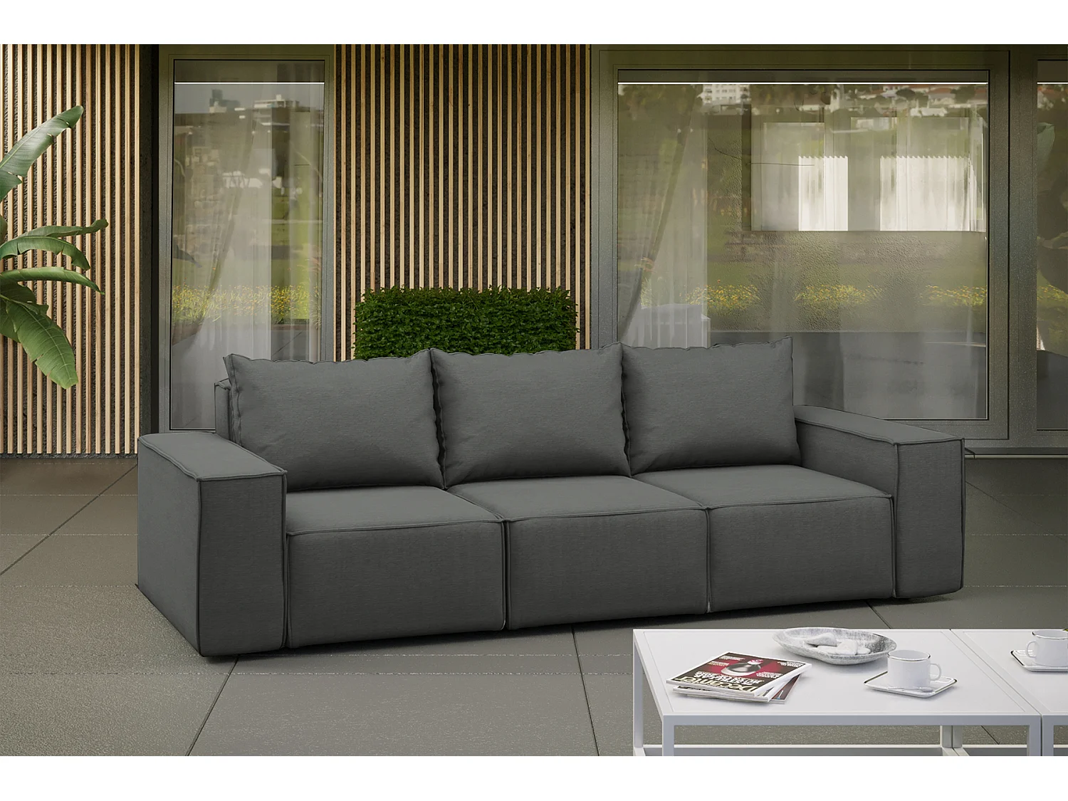 Divano da giardino a tre posti SONNE, tessuto ARTICLE, grigio