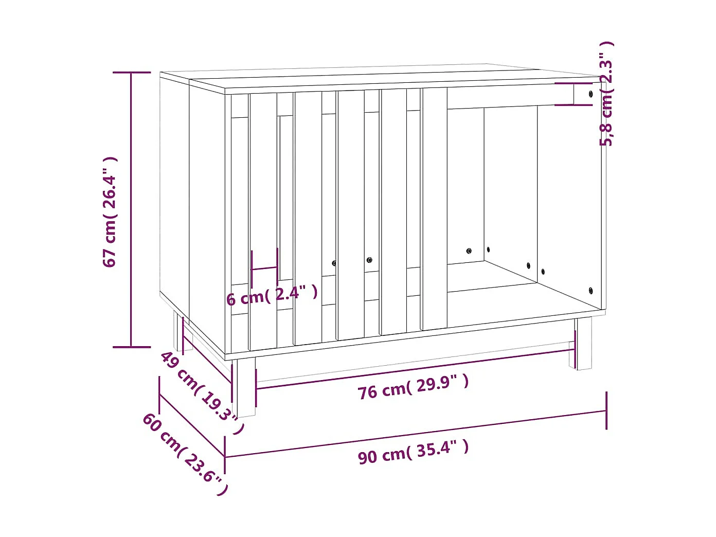 Rivoli  Caseta para perros madera maciza de pino blanco 90x60x67 cm