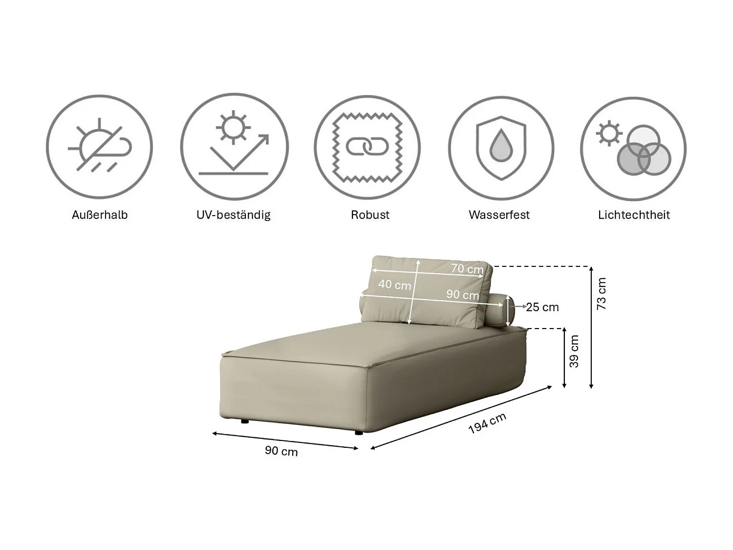 Salon de jardin chaise longue MALIBU, tissu ODYSSEY, beige foncé