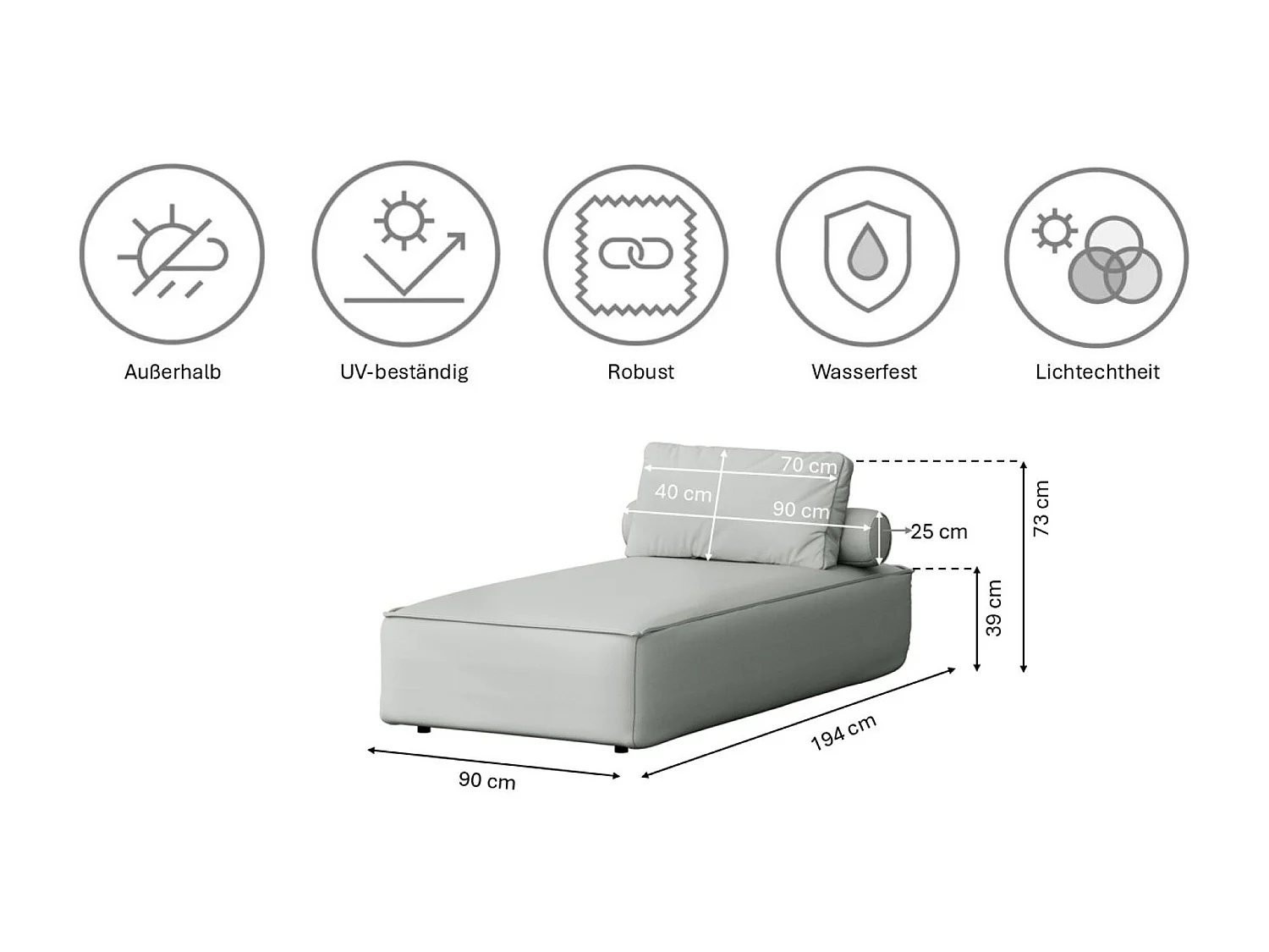 Salon de jardin transat MALIBU, tissu ODYSSEY, gris clair