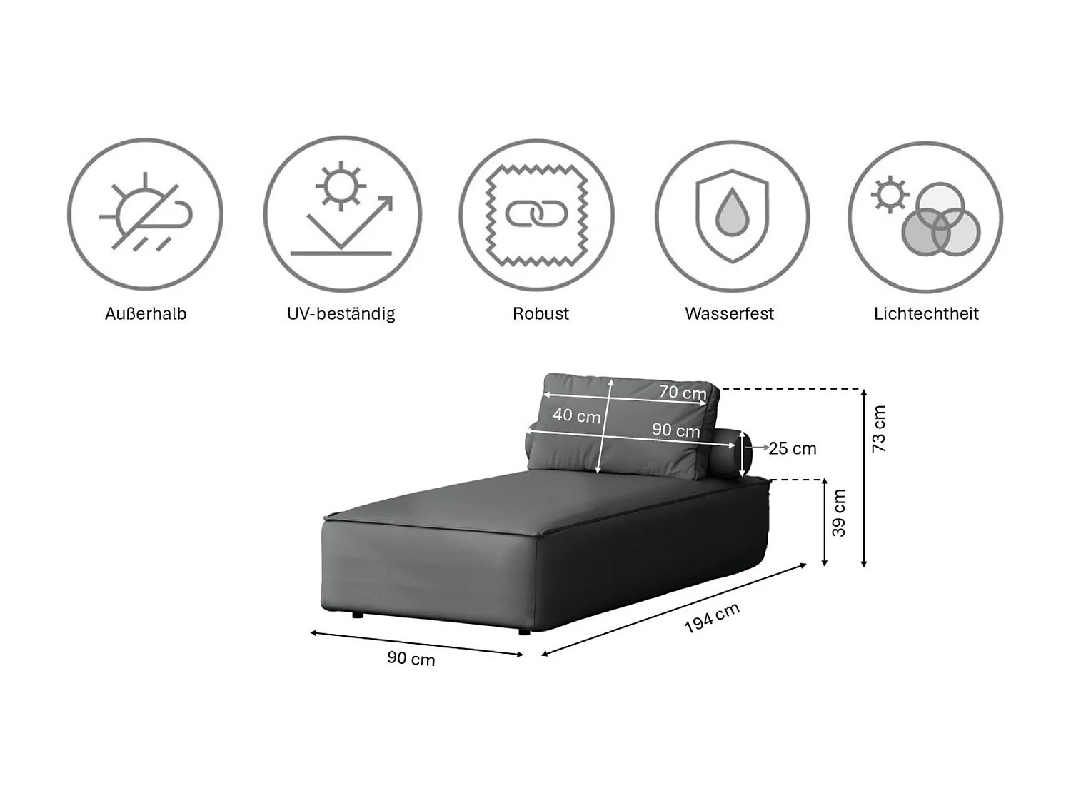 Salon de jardin chaise longue MALIBU, tissu ODYSSEY, anthracite