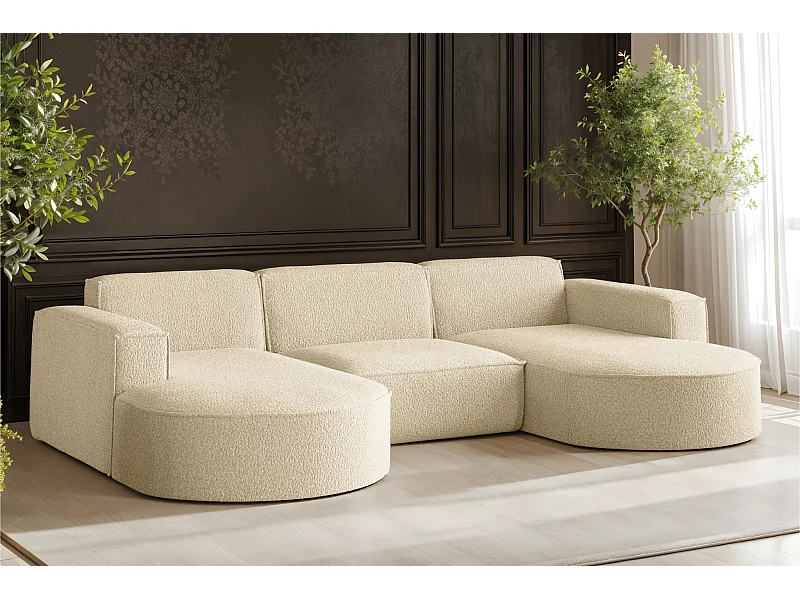 Canapé d'angle Modena en forme de U, tissu Quelle, écru