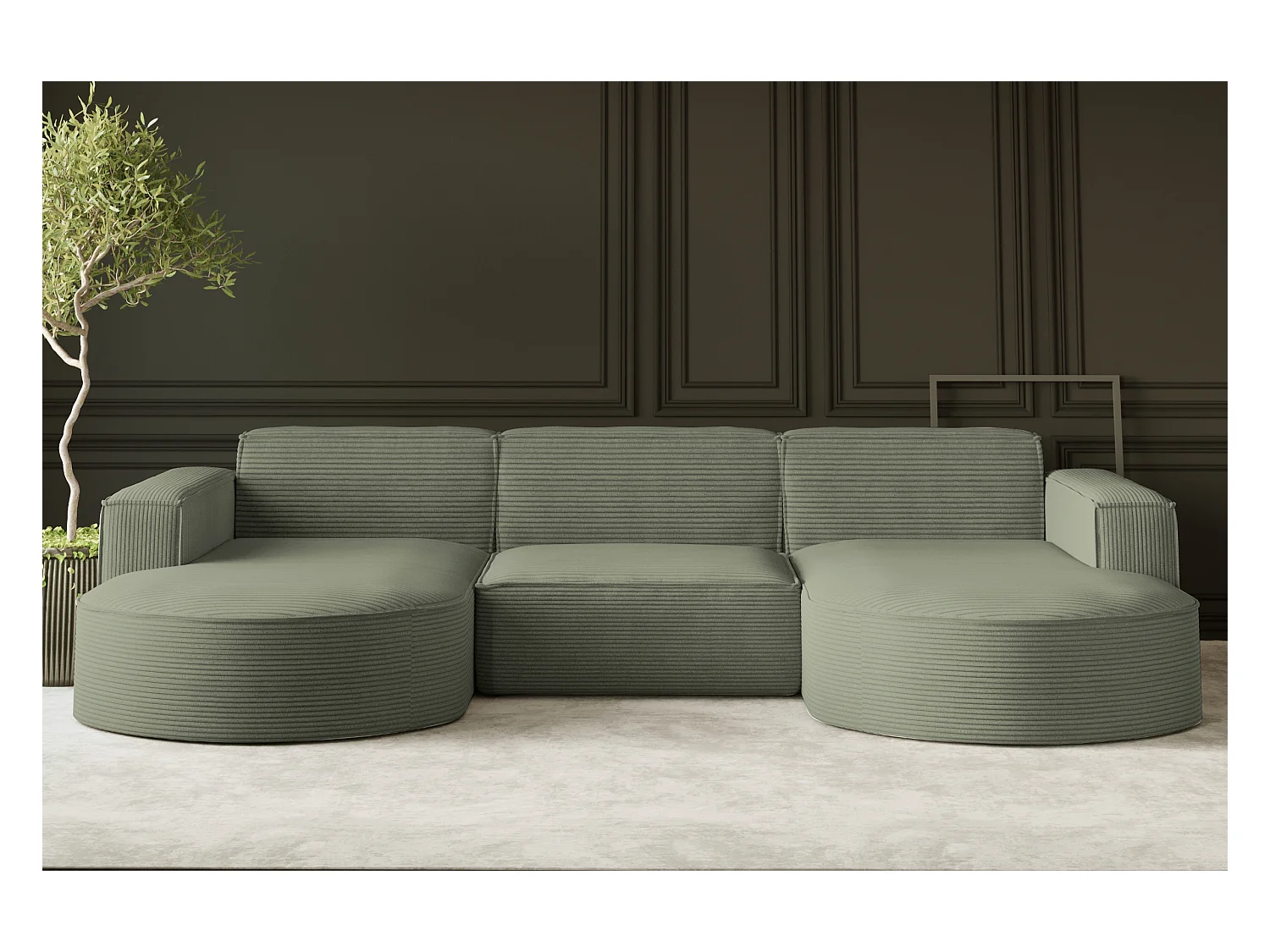 Canapé d'angle Modena en U, tissu Poso, vert clair