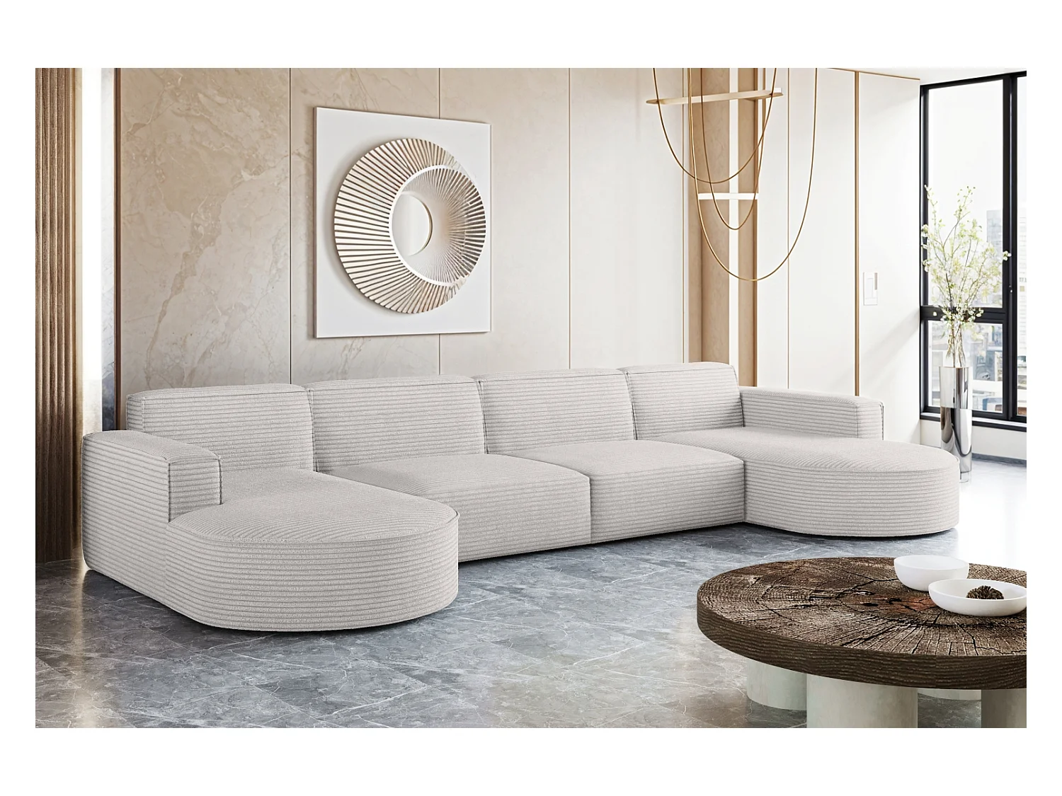 Canapé d'angle, Modena U XL, tissu Poso, écru