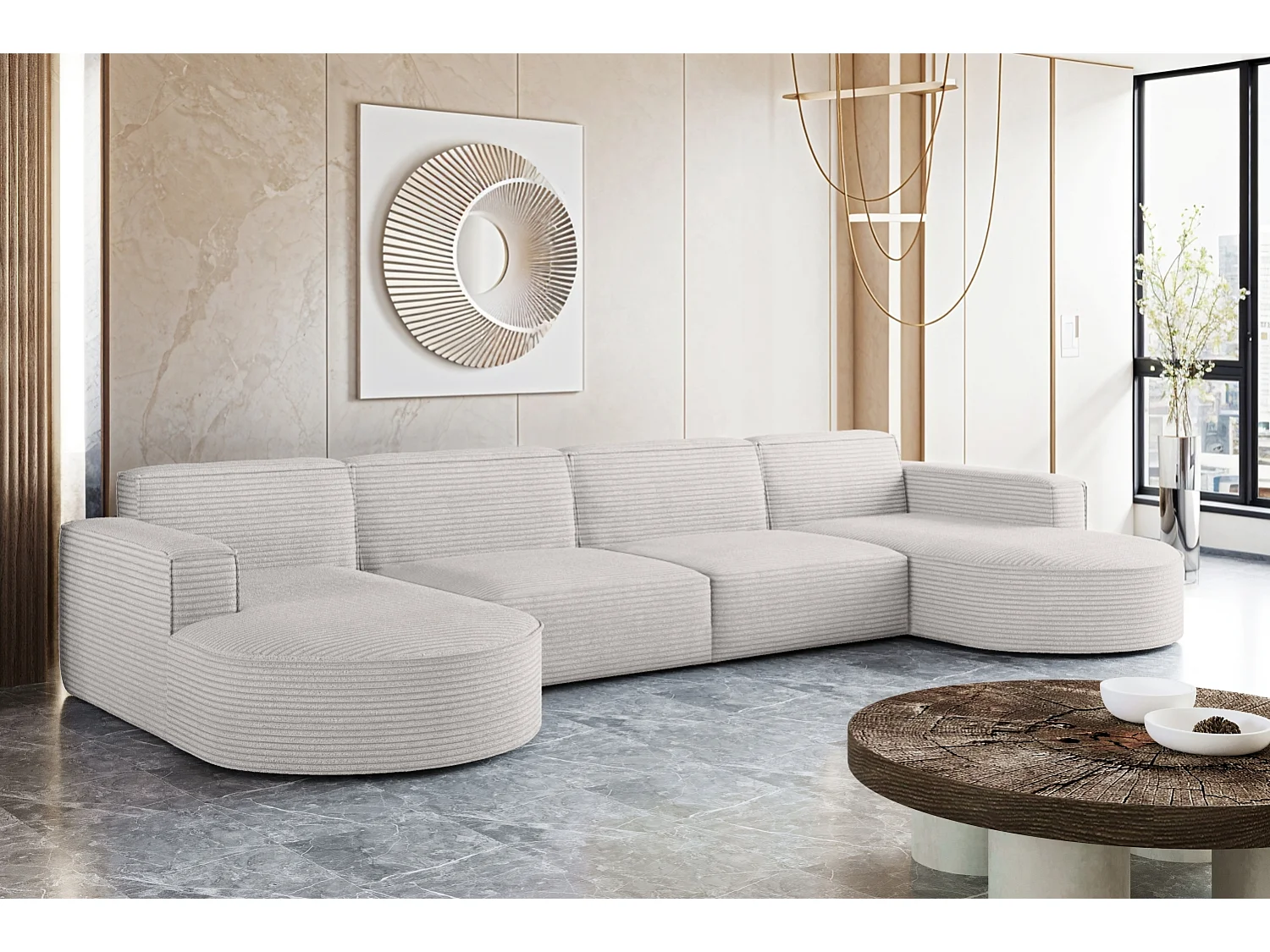 Canapé d'angle, Modena U XL, tissu Poso, écru