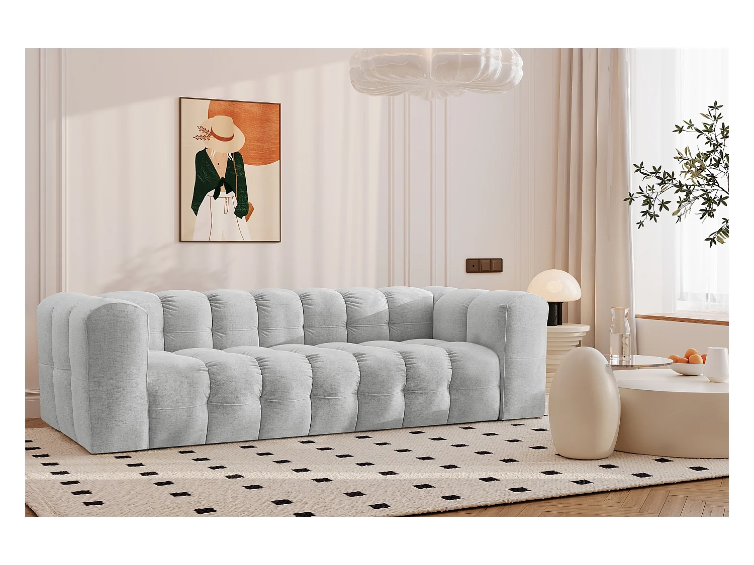 Sofa 4-Sitzer, Komfort Couch BALOO, stoff Schenille, Hellgrau