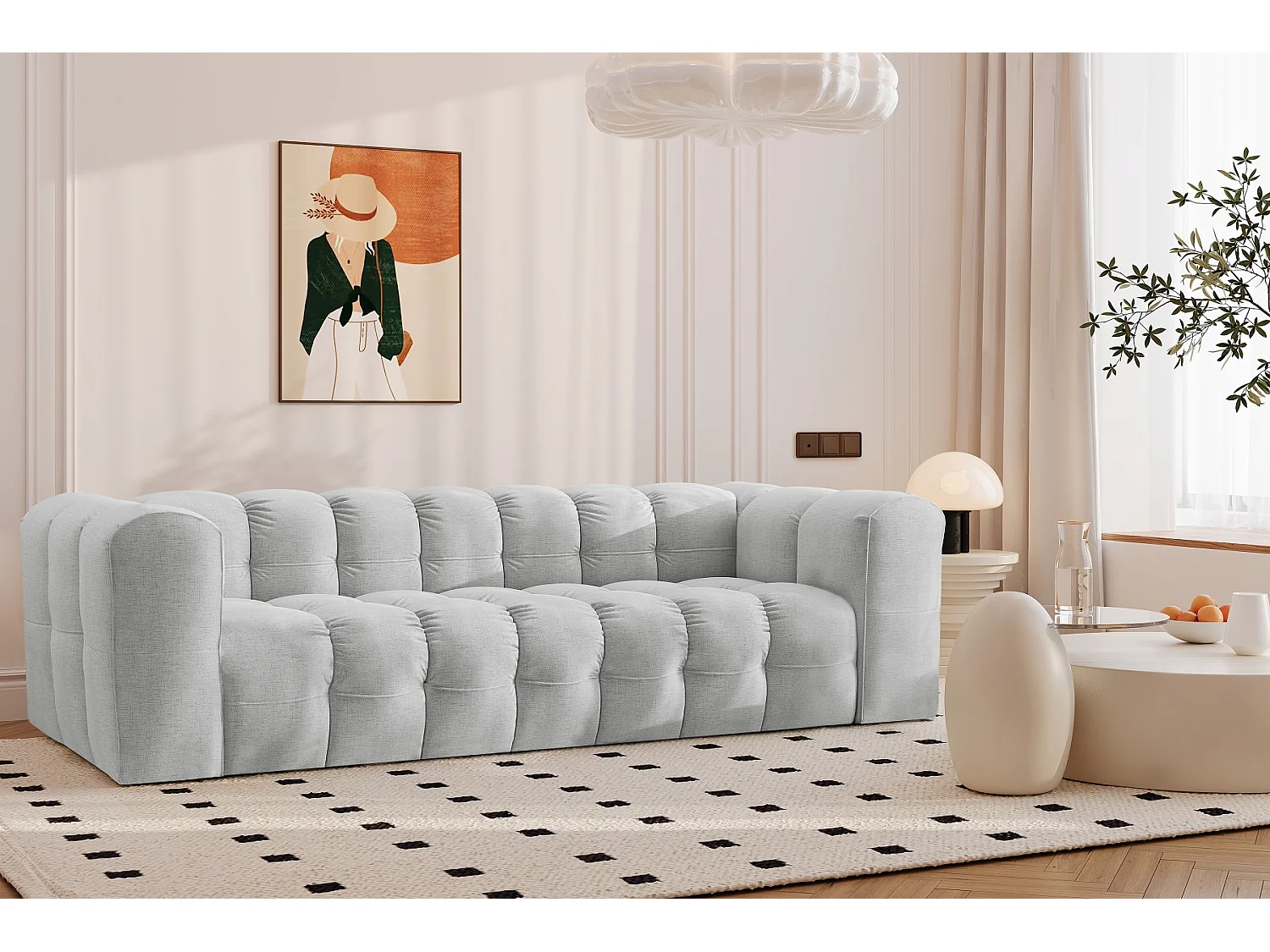 Sofa 4-Sitzer, Komfort Couch BALOO, stoff Schenille, Hellgrau