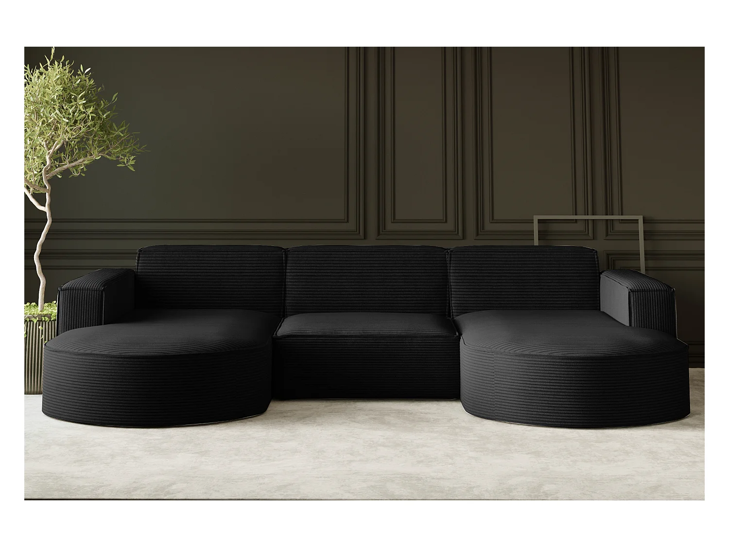 Canapé d'angle Modena en U, tissu Poso, noir