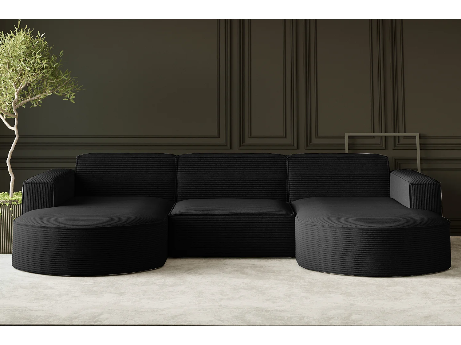 Canapé d'angle Modena en U, tissu Poso, noir