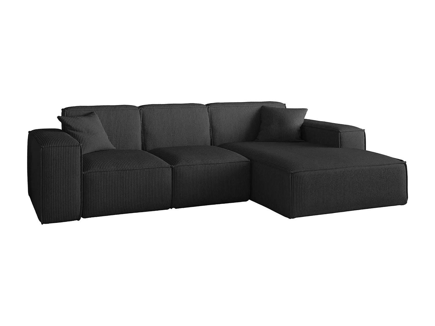 Canapé d'angle en L PULA, tissu Scala, noir, droit