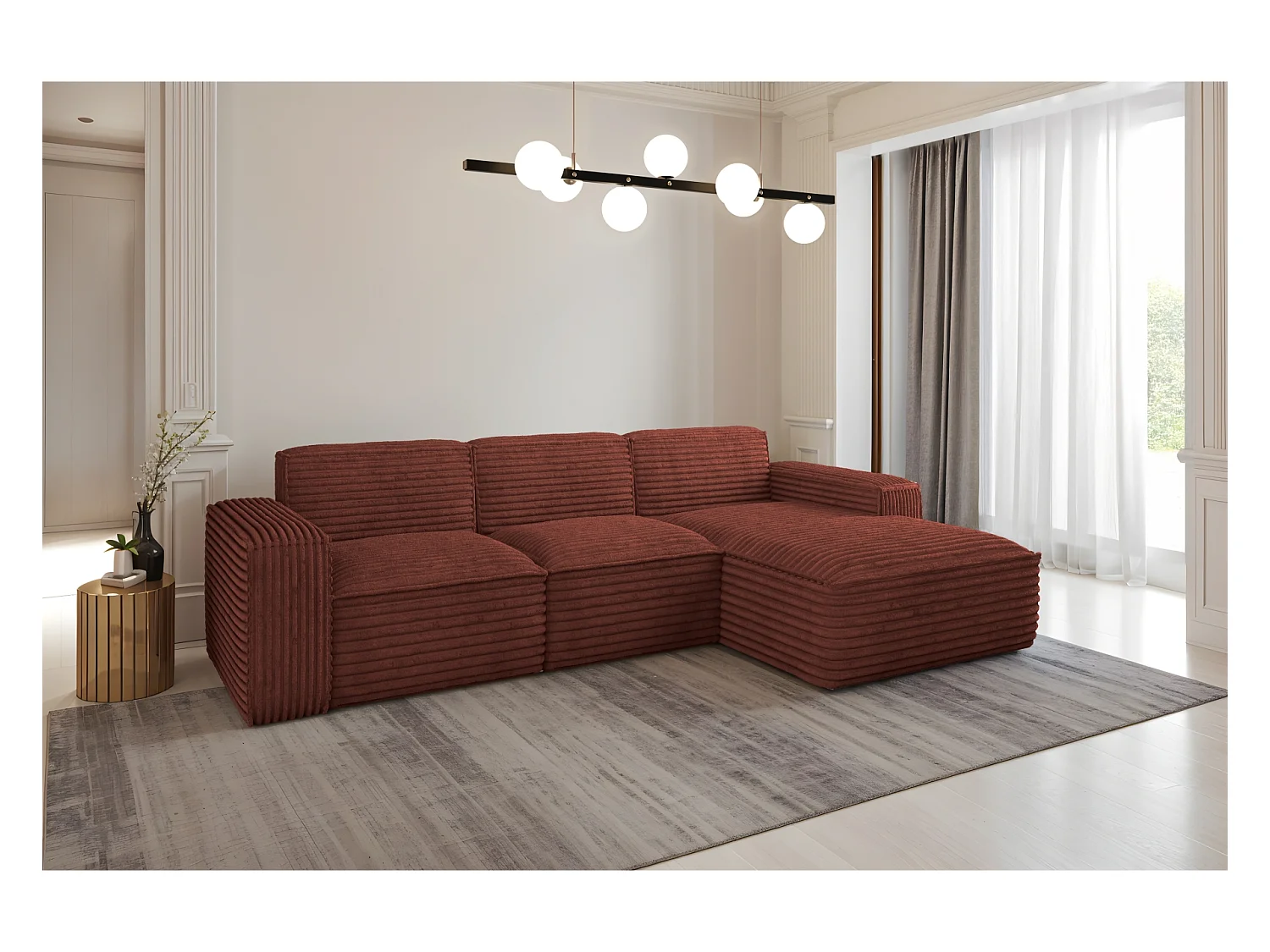Ecksofa L-Form Siena Stoff Velo Kupfer Rechts