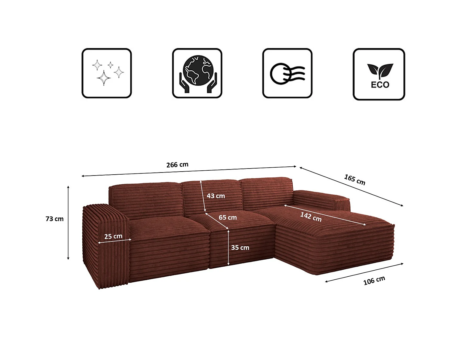 Ecksofa L-Form Siena Stoff Velo Kupfer Rechts