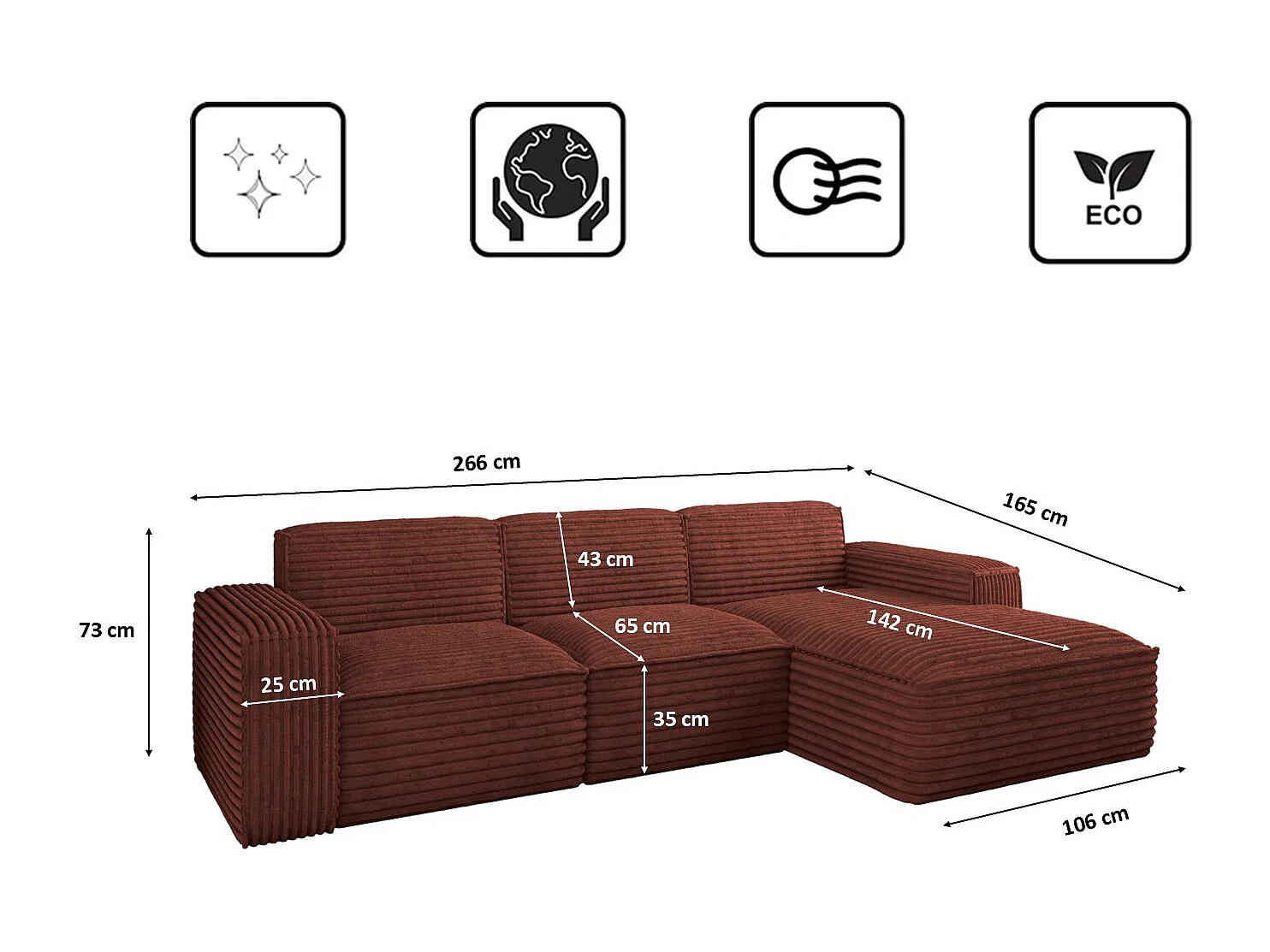 Ecksofa L-Form Siena Stoff Velo Kupfer Rechts