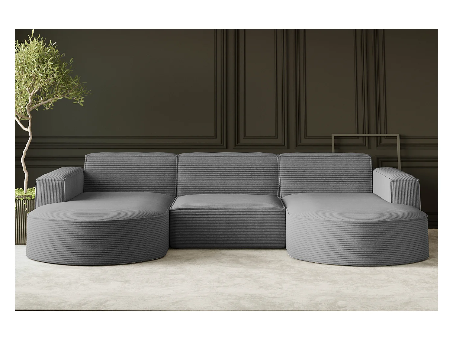 Canapé d'angle Modena en U, tissu Poso, argent