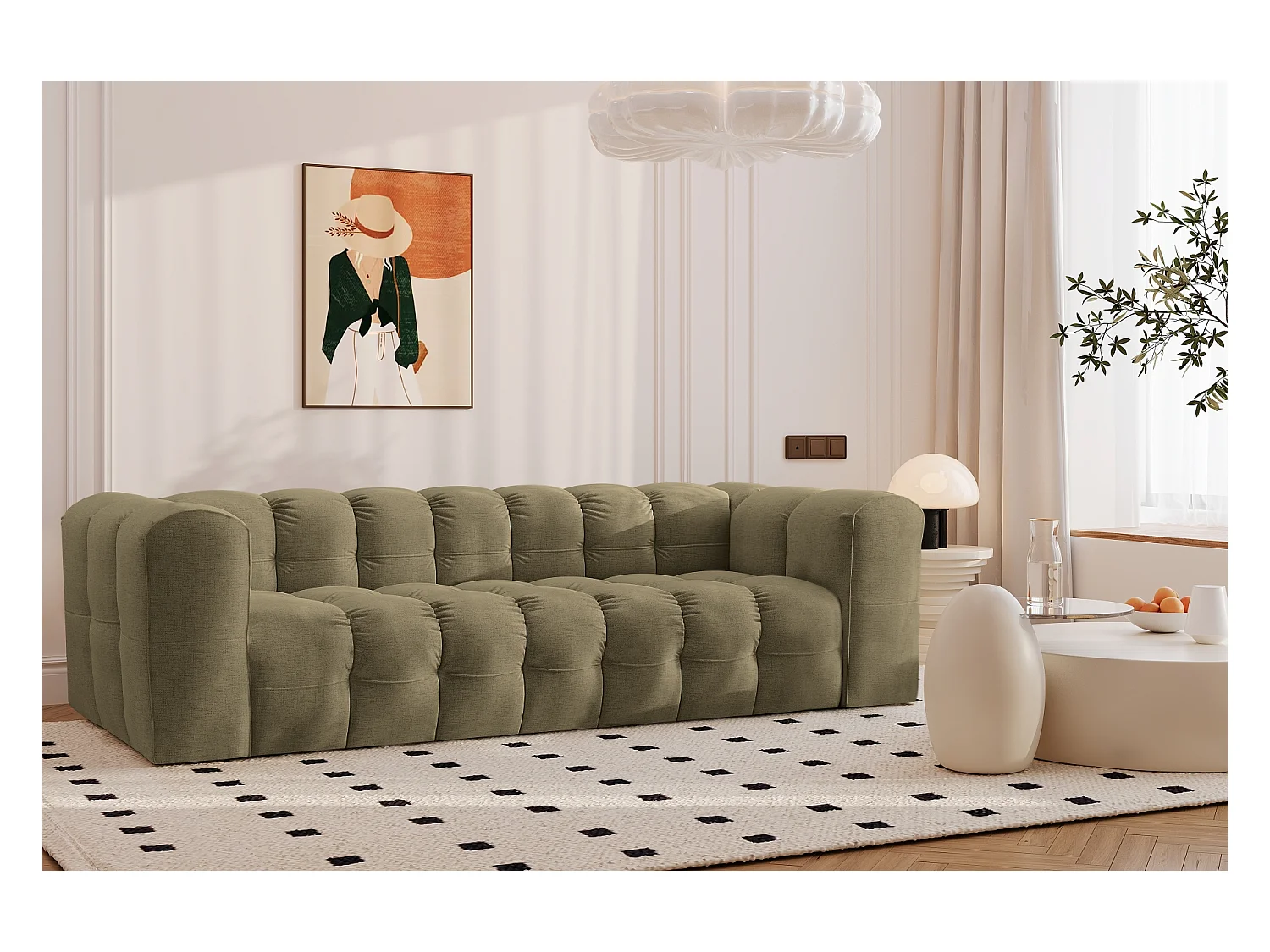 Sofa 4-Sitzer, Komfort Couch BALOO, stoff Schenille, Olive