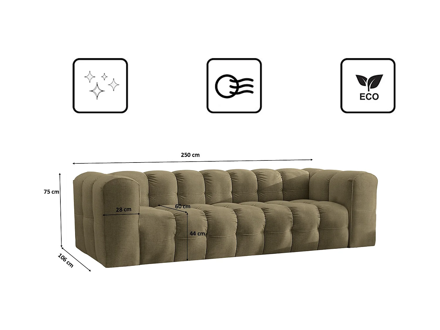 Sofa 4-Sitzer, Komfort Couch BALOO, stoff Schenille, Olive