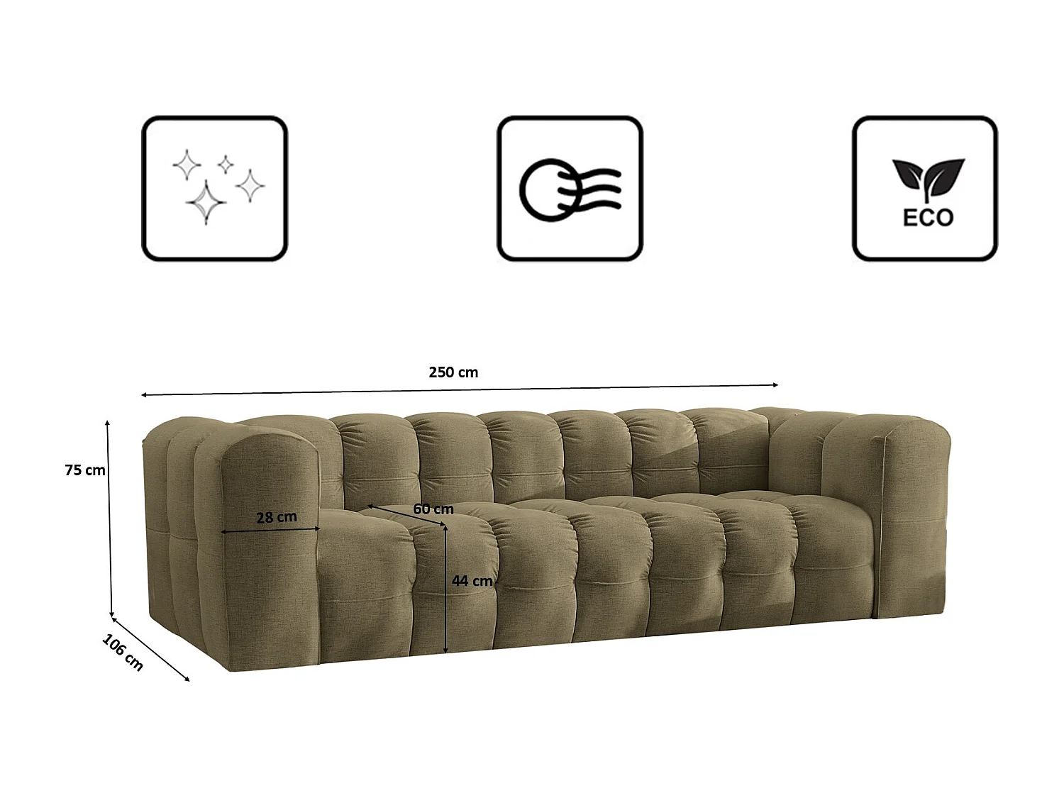 Sofa 4-Sitzer, Komfort Couch BALOO, stoff Schenille, Olive