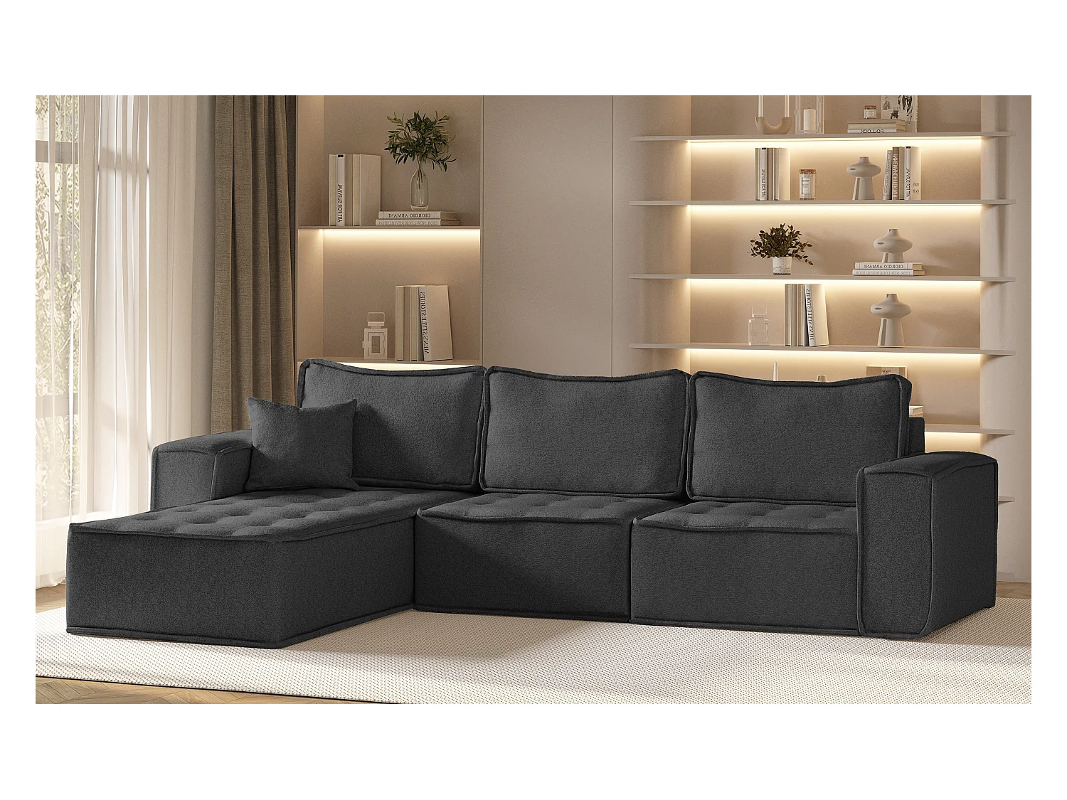 Hoekbank Bohoo Maxi L-vorm, stof Raven, grafiet, links
