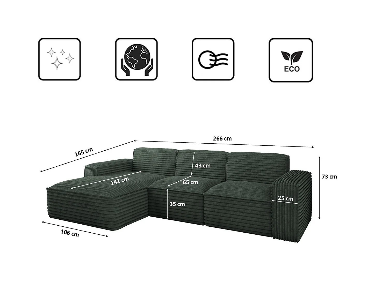 Ecksofa L-Form Siena Stoff Velo Grün Links