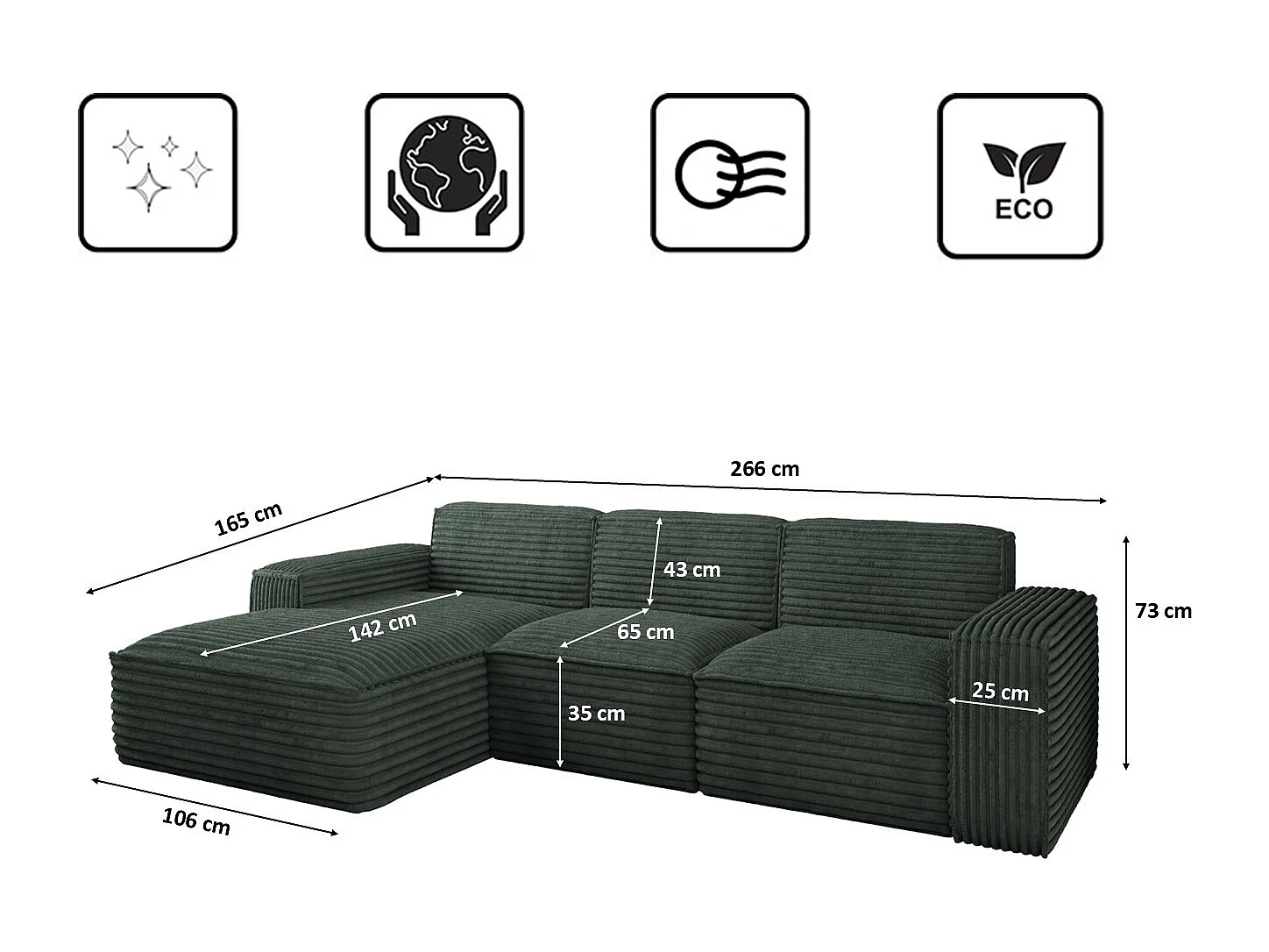 Ecksofa L-Form Siena Stoff Velo Grün Links