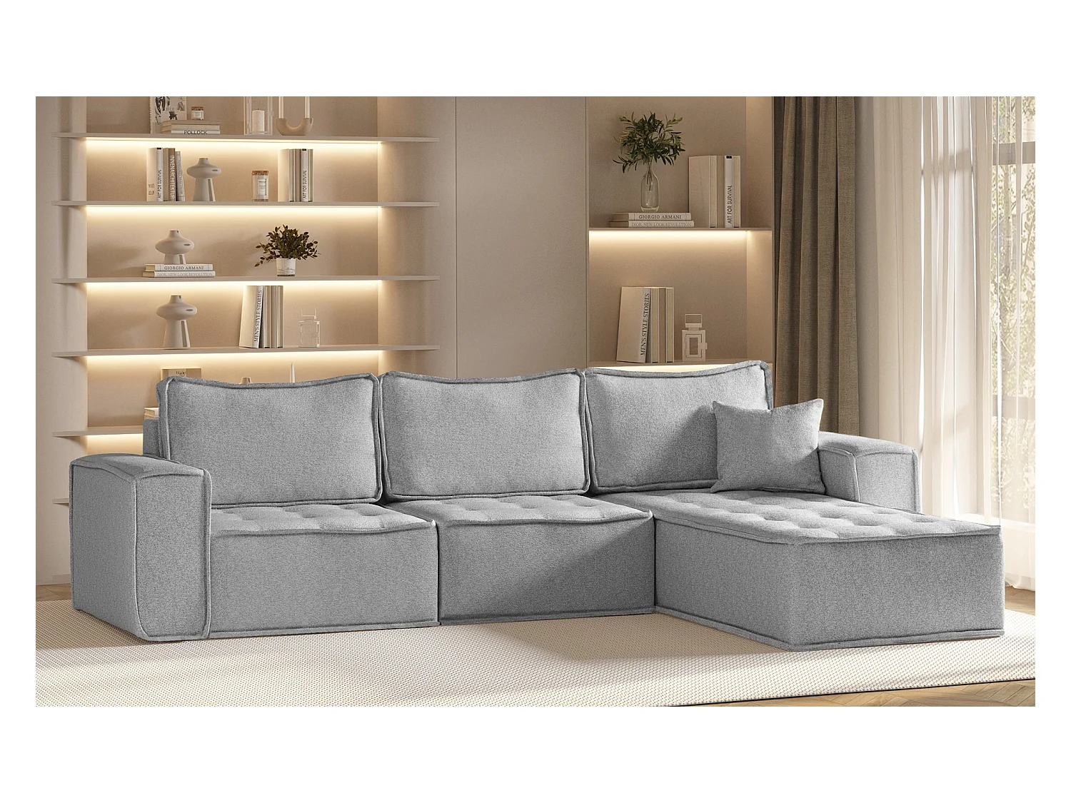 Canapé d'angle Bohoo Maxi L-from, tissu Raven, gris, droit