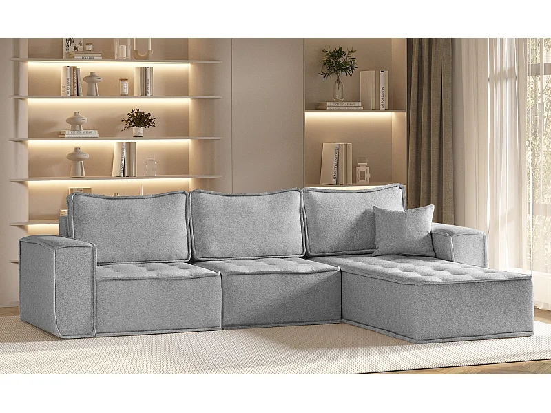 Ecksofa Bohoo Maxi L-from, Stoff Raven, Grau, Rechts