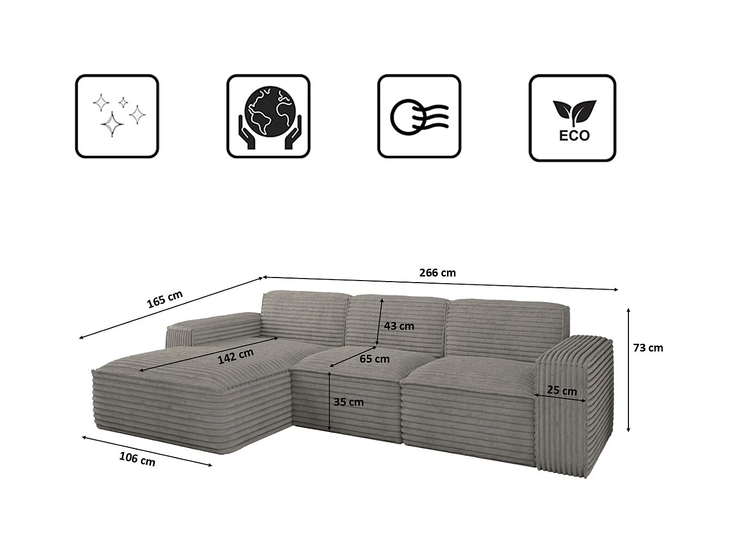 Ecksofa L-Form Siena Stoff Velo Grau Links