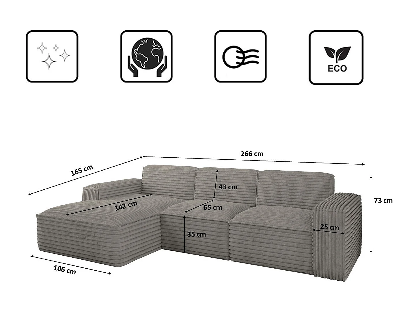 Hoekbank L-vorm Siena stof Velo Grijs Links