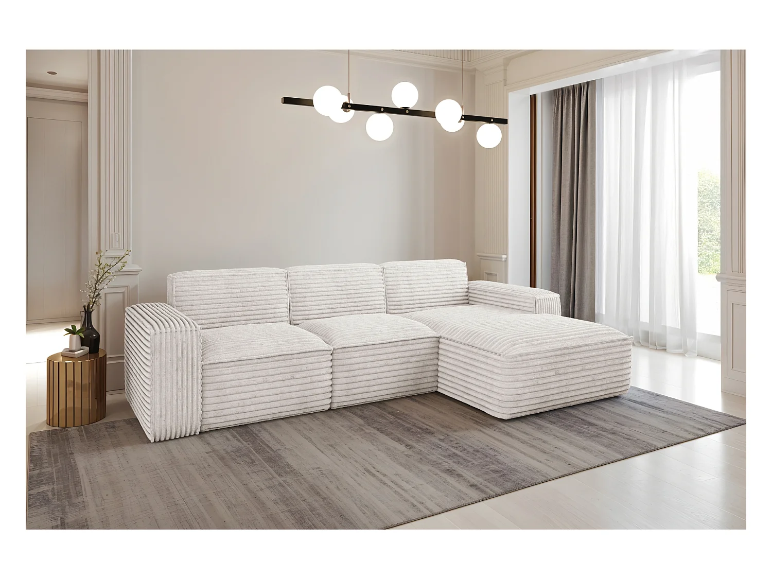 Ecksofa L-Form Siena Stoff Velo Ecru Rechts