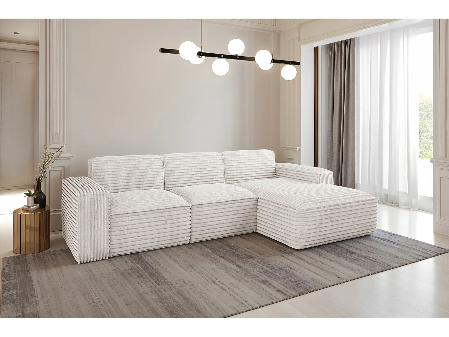 Ecksofa L-Form Siena Stoff Velo Ecru Rechts