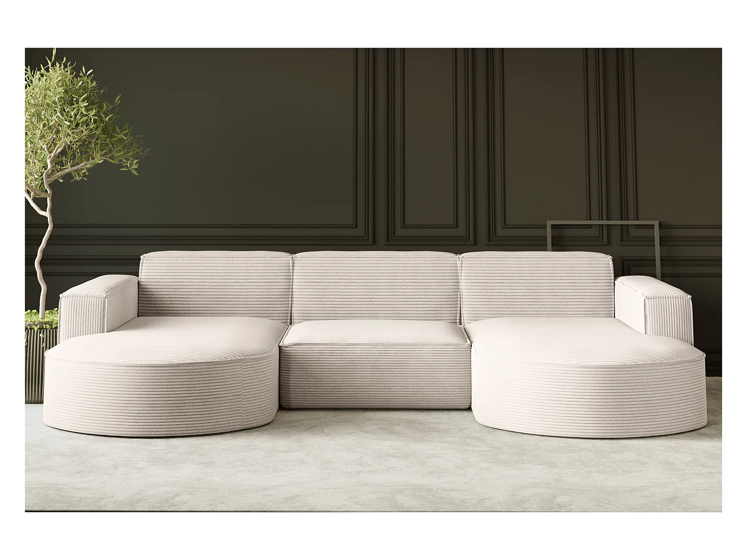 Canapé d'angle Modena en U, tissu Poso, beige