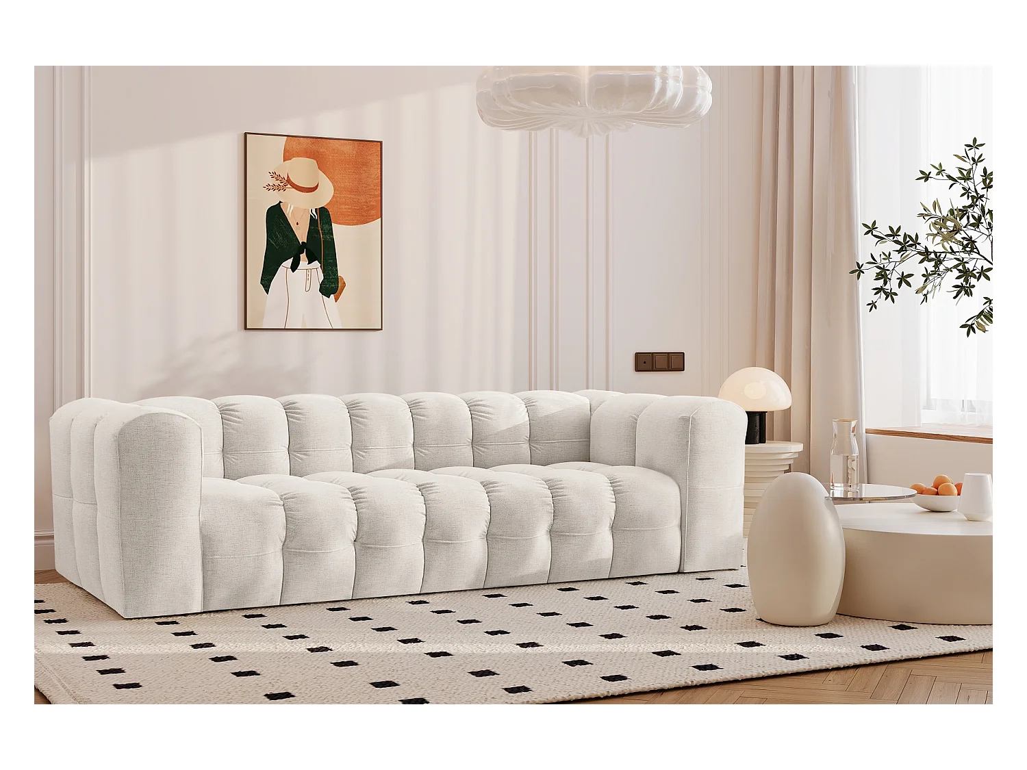 Sofa 4-Sitzer, Komfort Couch BALOO, stoff Schenille, Ecru