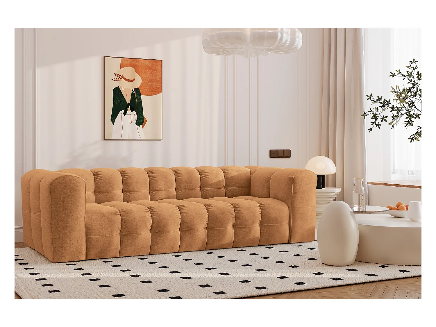 Sofa 4-Sitzer, Komfort Couch BALOO, stoff Schenille, Orange