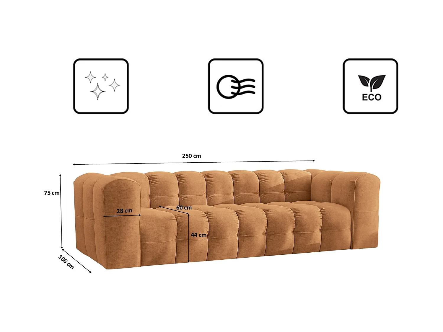 Sofa 4-Sitzer, Komfort Couch BALOO, stoff Schenille, Orange