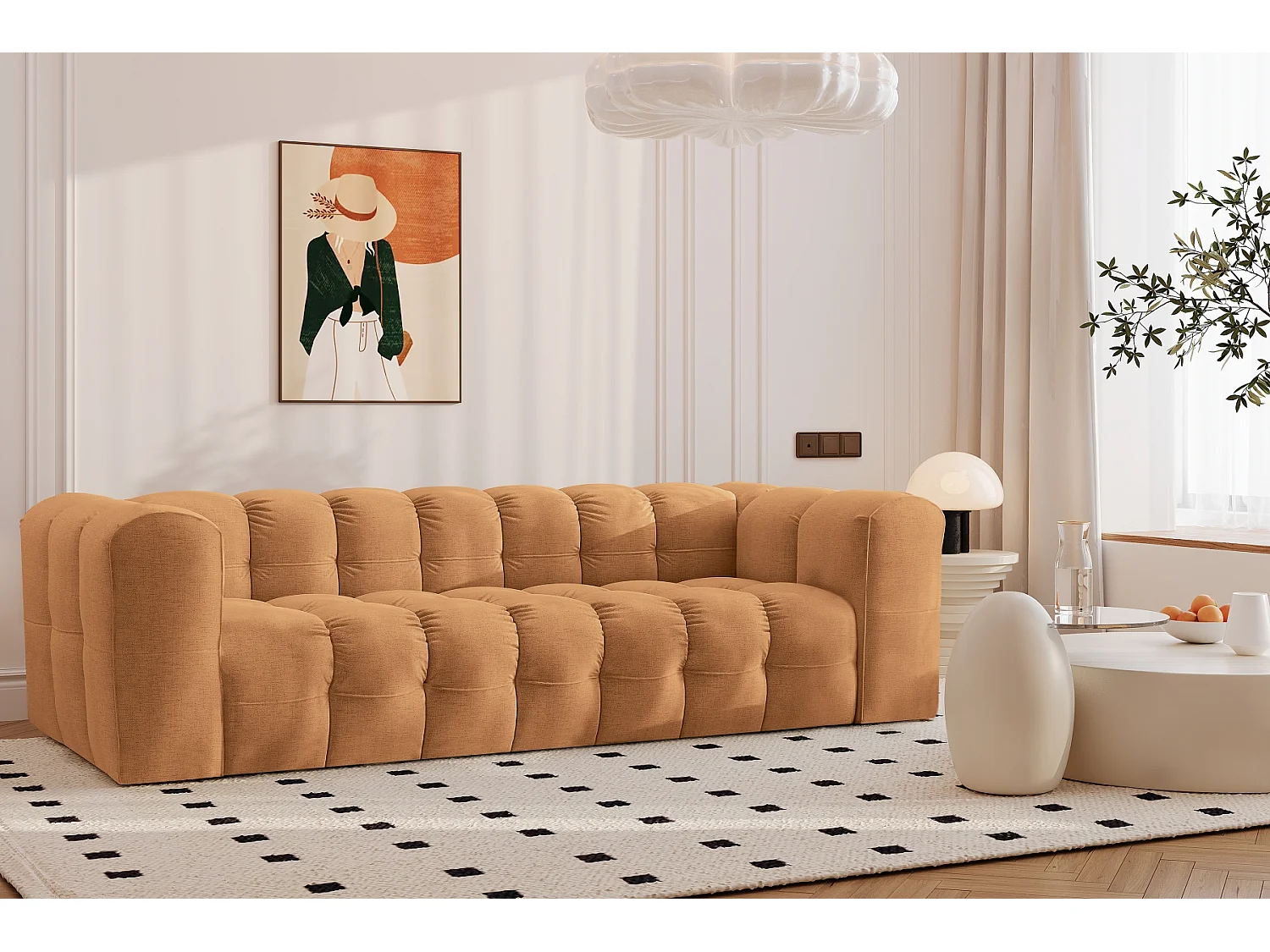 Sofa 4-Sitzer, Komfort Couch BALOO, stoff Schenille, Orange