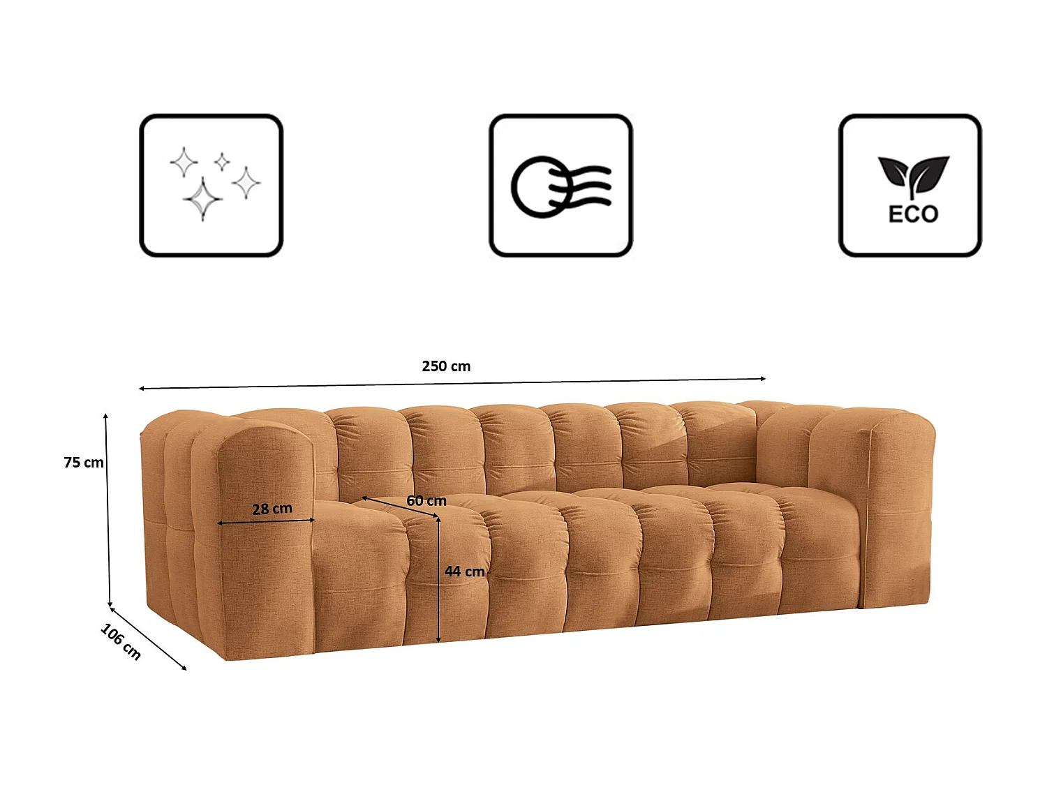 Sofa 4-Sitzer, Komfort Couch BALOO, stoff Schenille, Orange