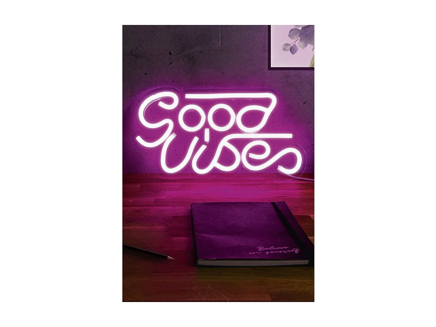 Lampe LED Effet Néon "Good Vibes" Rose à Accrocher ou à Poser - LOWA