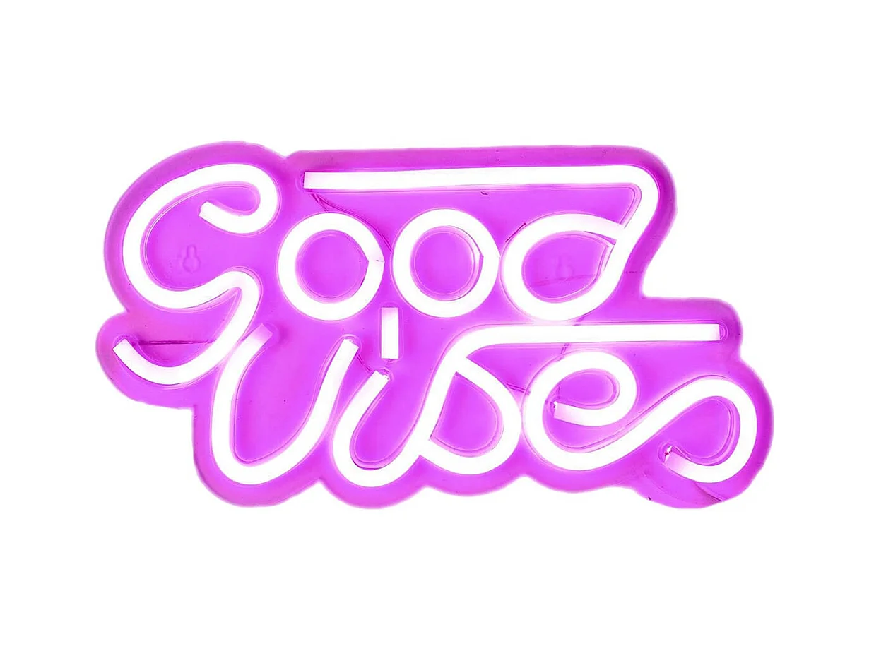 Lampe LED Effet Néon "Good Vibes" Rose à Accrocher ou à Poser
