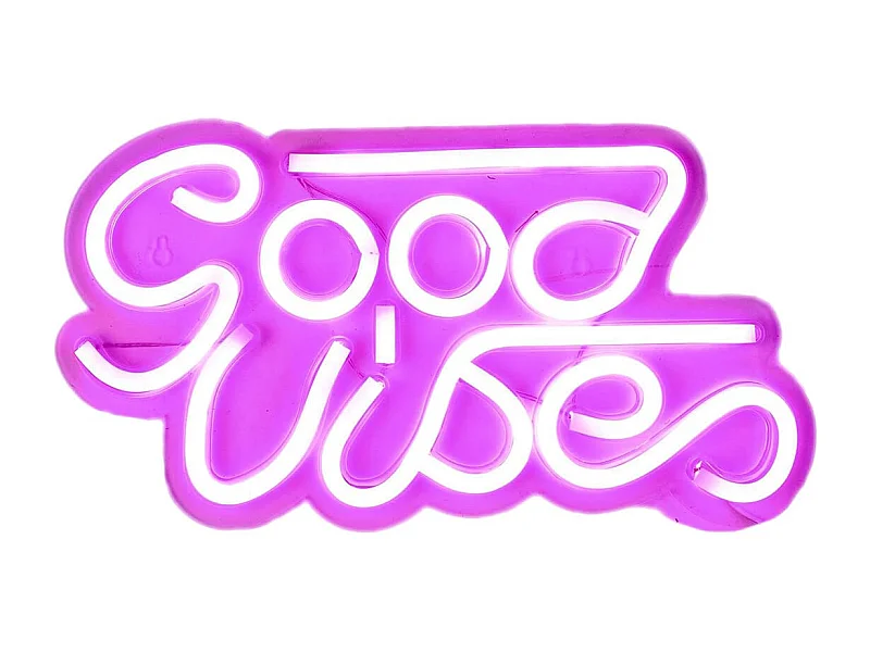 Lampe LED Effet Néon "Good Vibes" Rose à Accrocher ou à Poser - LOWA