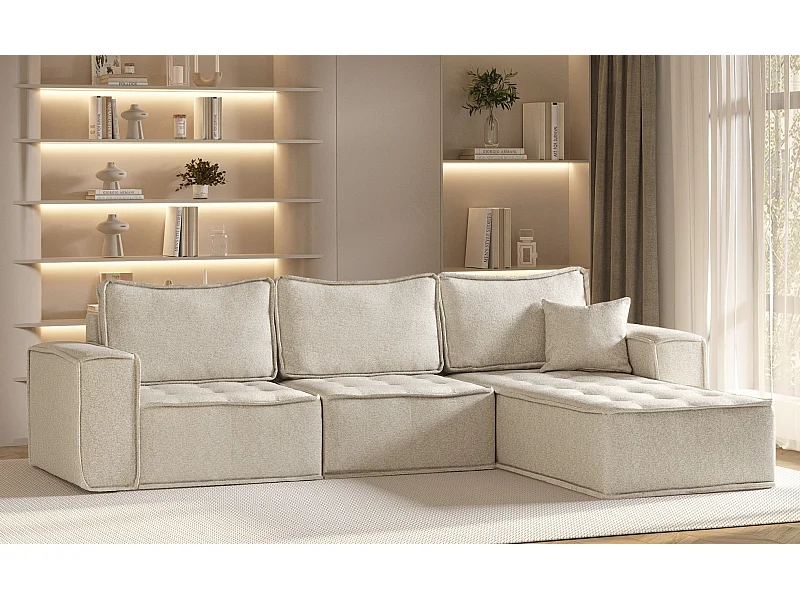 Ecksofa Bohoo Maxi L-from, Stoff Raven, Champanger, Rechts