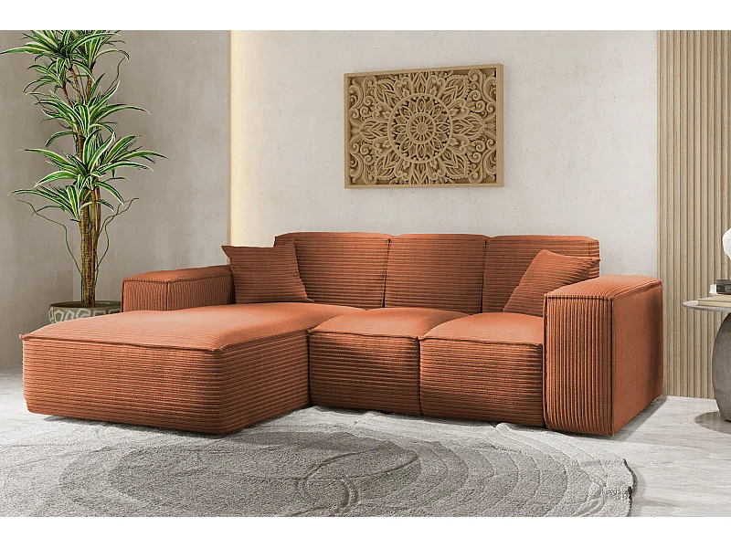 Ecksofa, Eckcouch L form, Wohnzimmer, Couch SIENA stoff Poso, Kupfer, Links