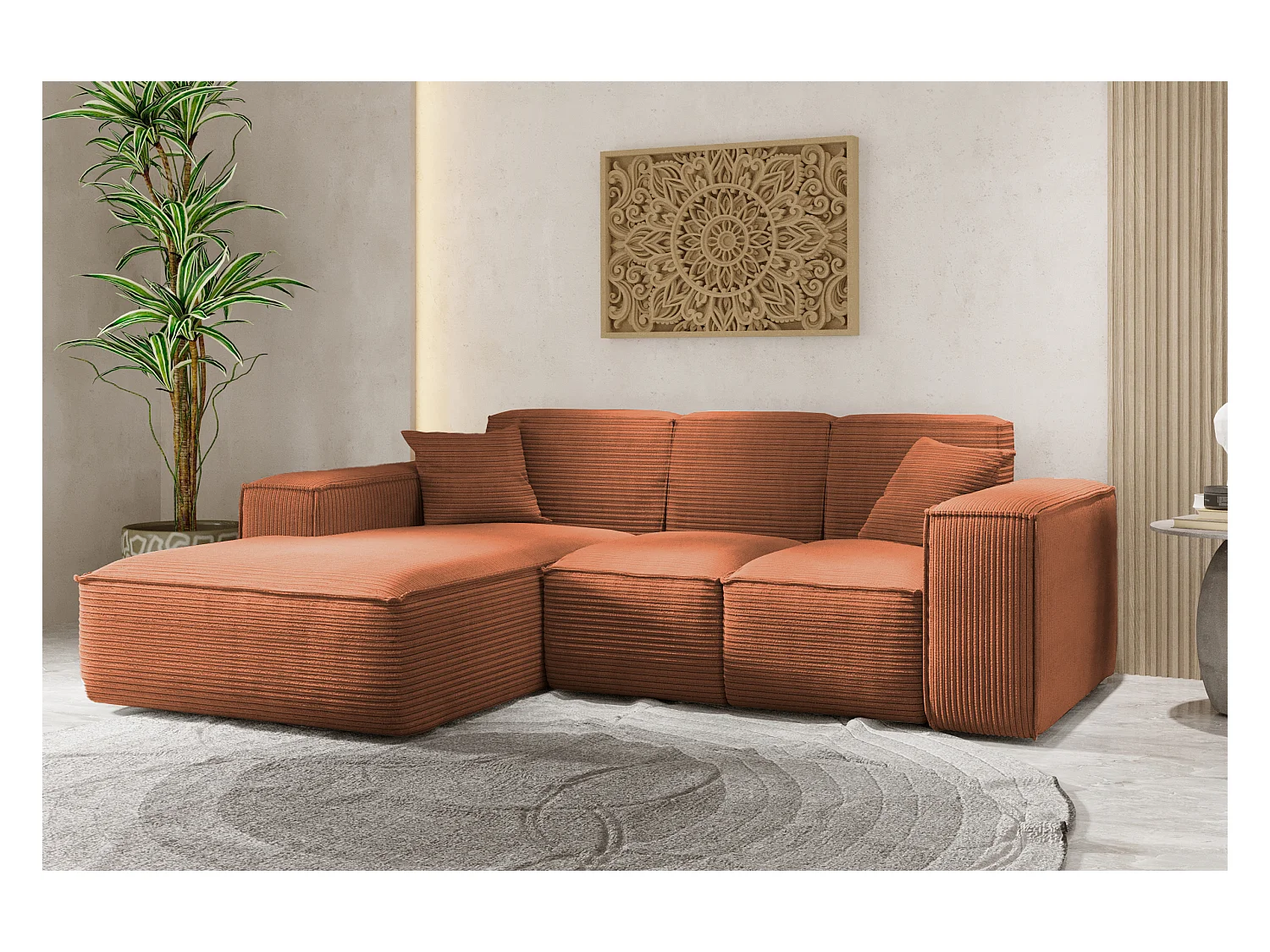 Canapé d'angle, canapé d'angle en L, salon, canapé SIENA en tissu Poso, cuivre, gauche