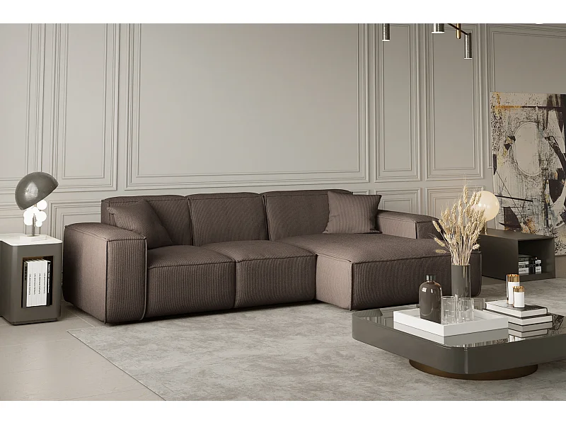 Canapé d'angle PULA en L, tissu Scala, marron, droit