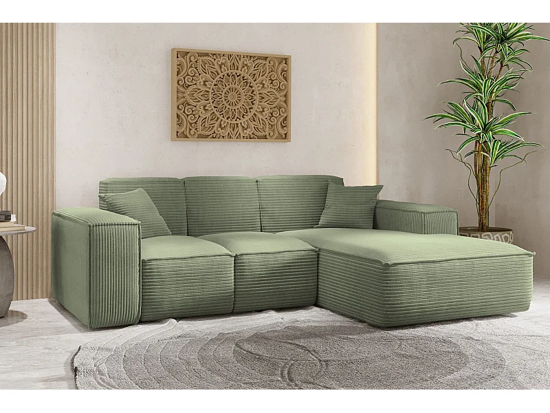 Canapé d'angle, canapé d'angle en L, salon, canapé Poso en tissu SIENA, vert clair, droite