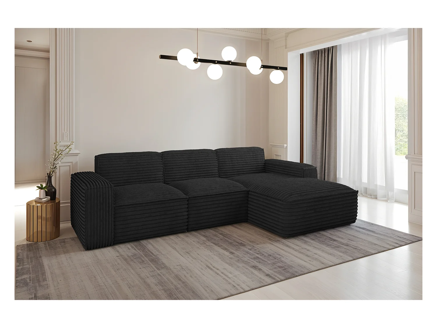 Ecksofa L-Form Siena Stoff Velo Schwarz Rechts