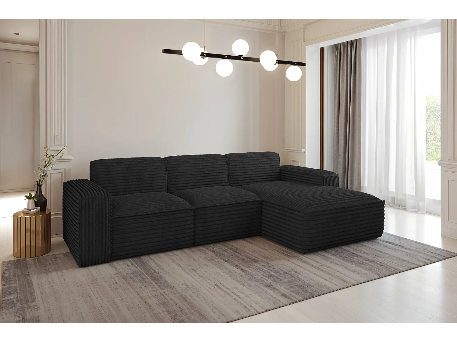 Ecksofa L-Form Siena Stoff Velo Schwarz Rechts